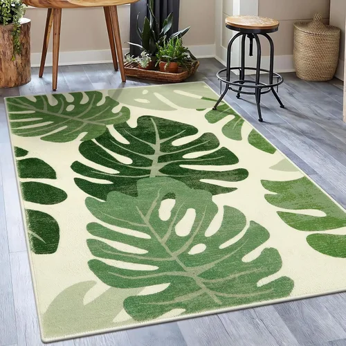 Miniatura 5 de Lukinbox Leaf - Alfombras de área para interiores y exteriores, para patio, 5 x 7 pies, lavable, color verde, alfombra antideslizante para sala