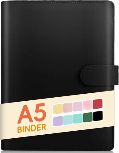 Miniatura 15 de Sooez Carpeta A6 de 6 Anillas, Cubierta de Planificador de Cuaderno Rellenable, Organizador Pequeño de Cuero Carpeta Vacía para Presupuesto, Diario
