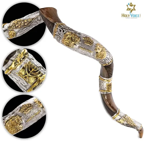 Miniatura 2 de Holy Voice Cuerno decorativo Kudu Shofar de León de Juda, chapado en plata de ley de 36 a 39 pulgadas, con soporte, bolsa de transporte y cepillo