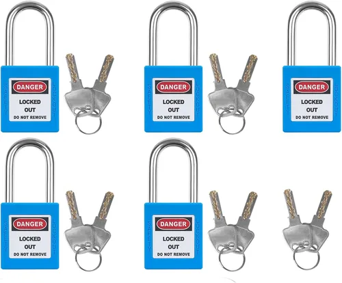 Miniatura 12 de Juego de 5 cerraduras de bloqueo con llave negra, 2 llaves por cerradura, candados de seguridad compatibles con OSHA para kit de etiqueta de bloqueo