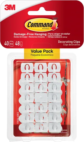 Command - Clips de decoración pequeños, color blanco, 40 clips, 48 tiras, para decorar sin daños