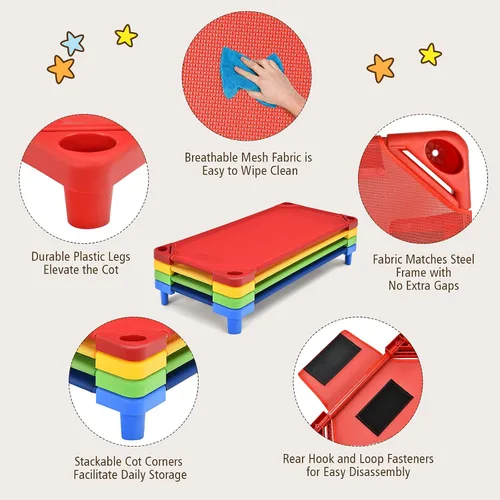 Miniatura 4 de KOTEK Catres apilables para niños, catres portátiles para niños pequeños, 52 pulgadas de largo x 23 pulgadas de ancho, listas para montar, ahorro