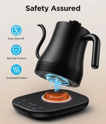 Miniatura 8 de KOIOS Hervidor eléctrico de cuello de cisne con control de temperatura de ± 1 ℉ y modo de silencio, 0.8 litros para café y té, caldera de agua