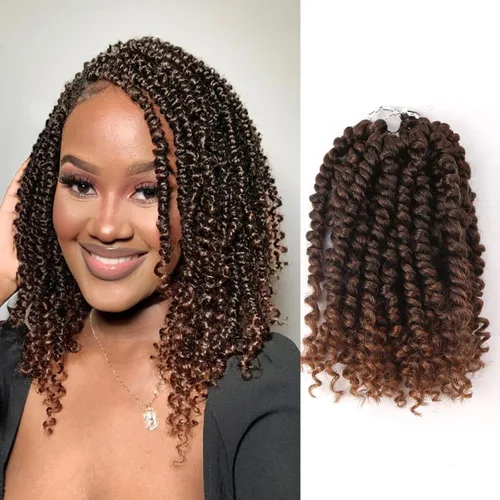 Miniatura 30 de Cabello Passion Twist – 8 pulgadas Passion Twist Crochet Hair para mujer, 8 paquetes de cabello rizado pretrenzado Passion Twists extensiones de 1b
