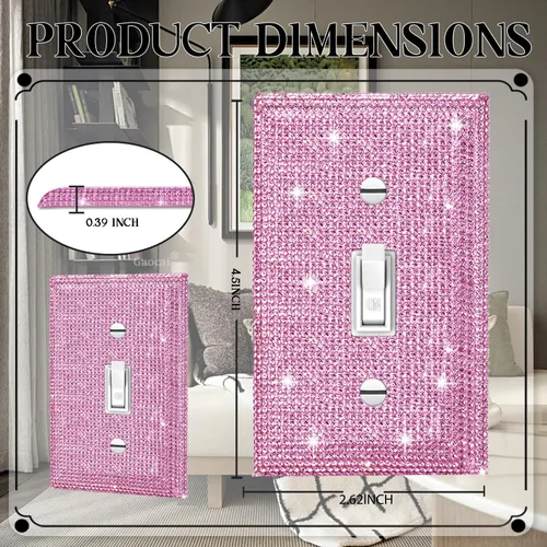 Miniatura 2 de Placa decorativa de interruptor de luz con diamantes de imitación brillantes en rosa y plata, cubierta de placa de pared con diamantes de imitación