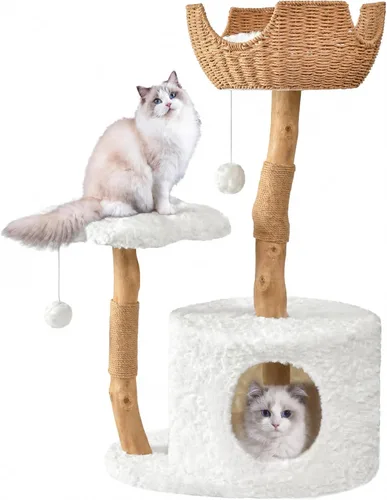 Easyego Árbol de Gato Moderno, Torre de Árbol de Gato Estética de Madera para Gatos Grandes, Condominio de Lujo para Gatos con Postes para Rascar y