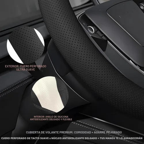Miniatura 5 de Funda universal de cuero de microfibra para volante de 14.5 a 15 pulgadas, fácil de instalar, antideslizante, transpirable, protector de volante