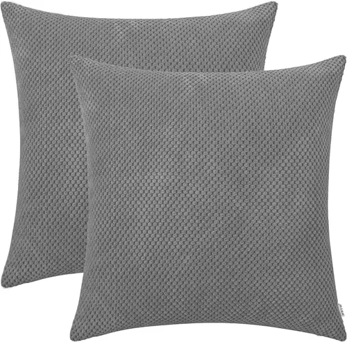 Miniatura 9 de HWY 50 Juego de 2 fundas de cojín de pana gris claro de 16 x 16 pulgadas, fundas decorativas suaves y sólidas para sofá, cama, sala de estar
