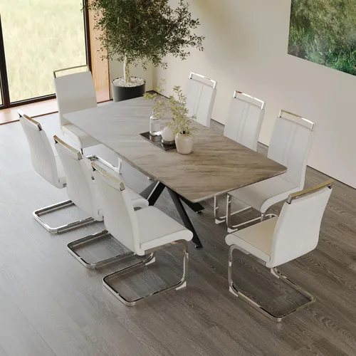 Miniatura 26 de Mesa de comedor de mármol para 4-8, mesa de comedor extensible de 62.4 a 78.15 pulgadas, mesa de cocina moderna, mesa rectangular que ahorra espacio