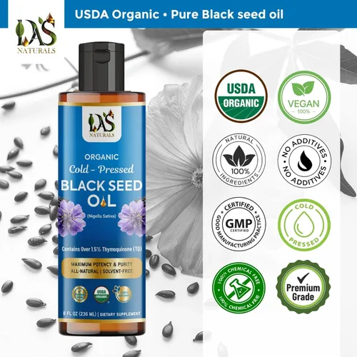 Miniatura 9 de Aceite de semilla negra orgánico prensado en frío, 8 onzas líquidas Nigella sativa sin refinar, 3 veces timoquinona (más del 1.5%) Aceite