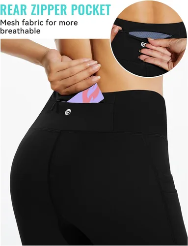 Miniatura 3 de BALEAF - Leggings con forro de vellón para mujer, resistentes al agua, térmicos, cálidos, de cintura alta, con bolsillos, para correr