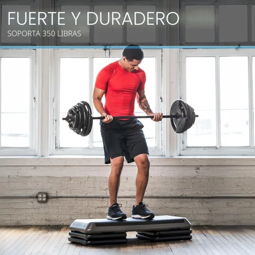 Miniatura 3 de La Plataforma de Ejercicio STEP Original, Escalón de Tamaño de Gimnasio para Ejercicio en Casa con 4 Elevadores Apilables para Ajustes de Altura Gris