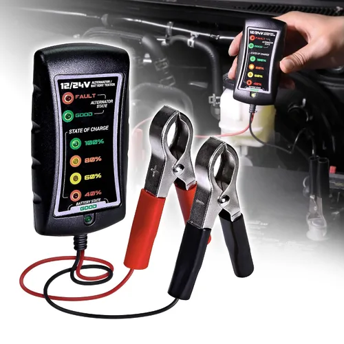 OLS tester para batería de auto 12/24V DC [Abrazaderas grandes] [Pantalla LED] - Herramienta para medir el alternador/batería para autos motos