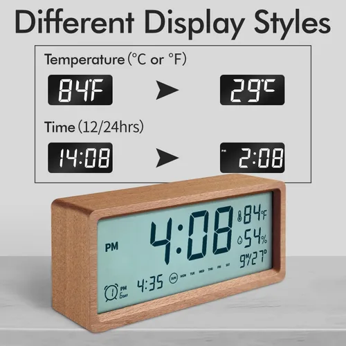 Miniatura 3 de Reloj despertador digital de madera con altavoz Bluetooth, fecha de temperatura, relojes digitales eléctricos inteligentes, relojes de noche con luz