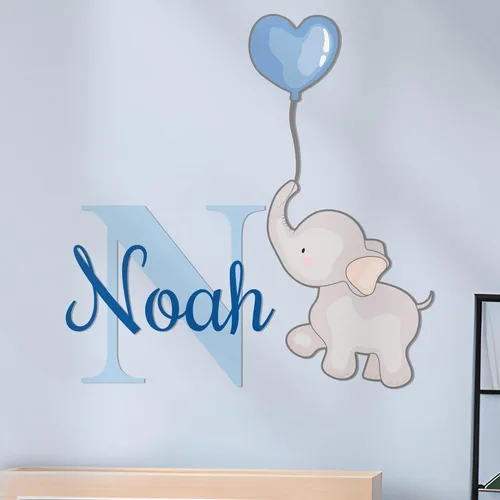 Arte de pared personalizado con nombre e inicial de elefante, decoración de baby shower de elefante, decoraciones de baby shower de elefantes para