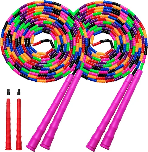 Miniatura 8 de Cuerda de saltar doble holandesa larga de 16 pies, 1 paquete/2 unidades, cuerda de saltar ajustable suave con cuentas para niños y adultos, lo