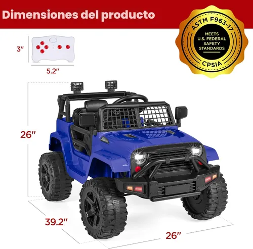 Miniatura 7 de Productos de la mejor elección, camioneta de juguete para montar de 12 V para niños con control remoto para padres, suspensión de resorte, luces Azul
