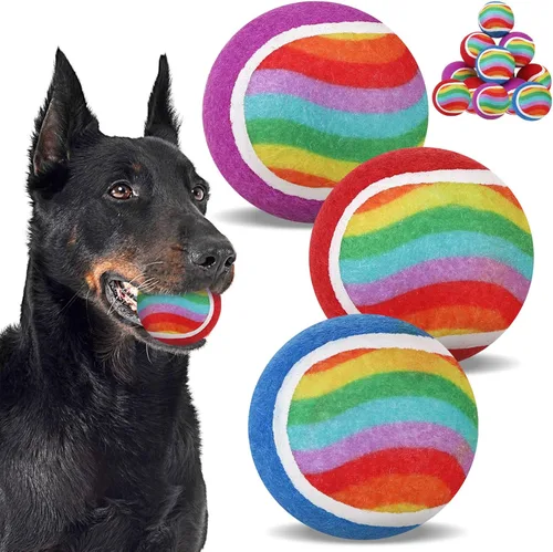 Miniatura 9 de EXPAWLORER Pelotas de tenis chirriantes para perros, paquete de 12 pelotas de perro de alta elasticidad para masticadores agresivos, juguetes