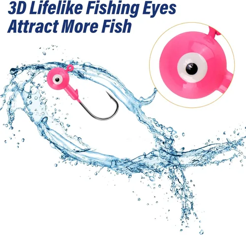 Miniatura 2 de Alwonder Paquete de 10 cabezas redondas de pesca, ganchos de róbala de lubina, ojos 3D, acero de alto carbono, 1/8-1/2 onzas, cabeza de plantilla