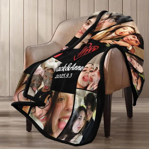 Miniatura 3 de Manta personalizada con imágenes y nombre, manta de franela personalizada, regalo de "Te quiero" para Navidad, cumpleaños, San Valentín, regalo