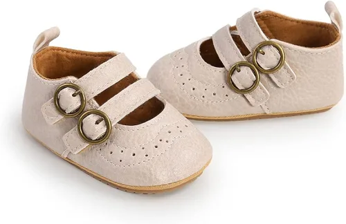 Miniatura 5 de QWZban Zapatos planos Mary Jane con Bownot antideslizante suela suave de piel sintética para recién nacidos, bebés, primeros caminantes