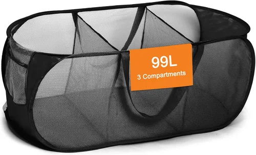 Cestas plegables para la lavandería, cesta plegable de malla para lavandería, cesta de lavandería emergente duradera, cestos para ropa de 3 Negro