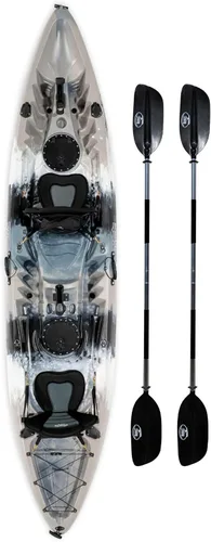 Kayak BKC UH-TK219 12 pies tándem para sentarse en la parte superior, 2 o 3 personas con 2 remos y asientos y 5 soportes para caña de pescar