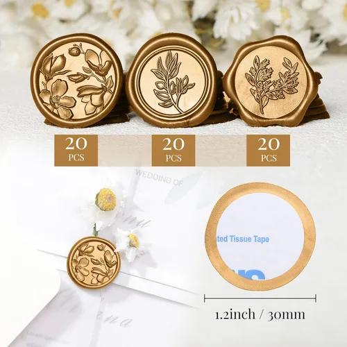 Miniatura 3 de UNIQOOO Adhesivos de sello de cera – (3 diseños en 1 unidad) para invitación de boda, 60 calcomanías autoadhesivas, perfectas para invitación