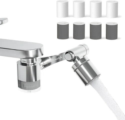 Frizzlife Filtro de agua para extensor de grifo de fregadero, aireador giratorio de 1440° que reduce el 99% de cloro, 3 modos de latón en aerosol