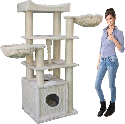 Miniatura 9 de CozyCatFurniture Árbol de gato resistente para gatos grandes con dos hamacas, condominio enorme y cama XXL en la parte superior