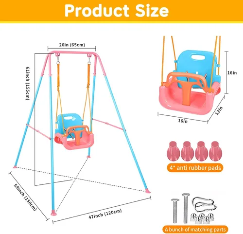 Miniatura 2 de Juego de columpios 3 en 1 para niños pequeños, columpio plegable con soporte, para interiores y exteriores, columpios multifuncionales para patio