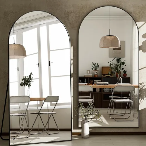 Miniatura 7 de GLSLAND - Espejo de pared con forma de arco de 34 x 76 pulgadas, espejo de cuerpo completo con marco de aleación de aluminio de alta definición