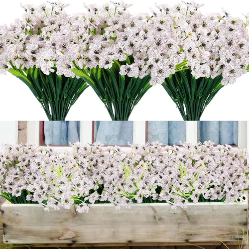 Miniatura 10 de Jutom 24 piezas de flores artificiales para decoración al aire libre, flores sintéticas de seda resistentes a los rayos UV, plantas a granel, Azul
