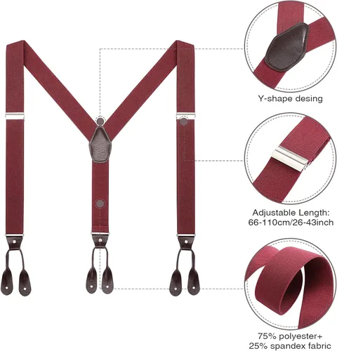 Miniatura 10 de AWAYTR Tirantes de botón marrón para hombre, tirantes elásticos ajustables en forma de Y