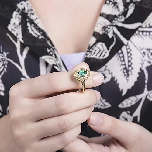 Miniatura 7 de Anillo de oro amarillo de 14 quilates con diamantes naturales de esmeralda para mujer, compromiso de compromiso de boda, aniversario de promoción