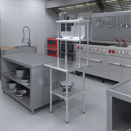 Miniatura 5 de AmGood Mesa de trabajo de acero inoxidable con estante de doble nivel de 12 pulgadas de ancho Combo de mesa de preparación de cocina y estantes