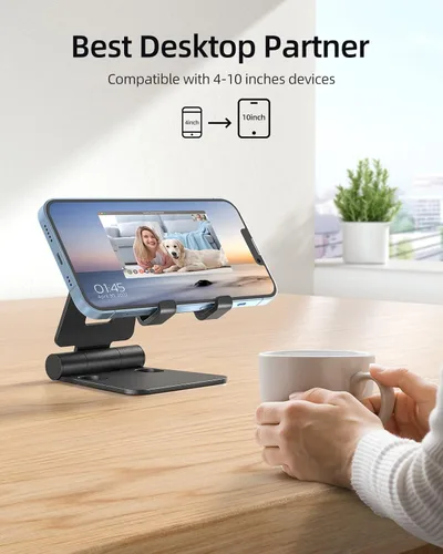 Miniatura 6 de Nulaxy Paquete de 2 soportes plegables dobles para teléfono celular, soporte plegable para teléfono de escritorio totalmente ajustable base dock