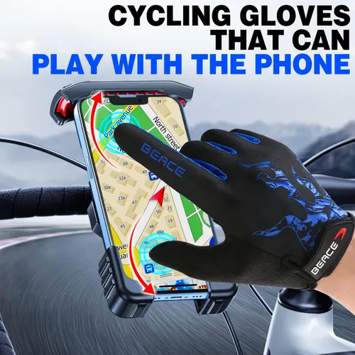 Miniatura 22 de BEACE Guantes de ciclismo para hombres y mujeres, guantes de ciclismo de montaña con pantalla táctil y palma de silicona antideslizante, guantes