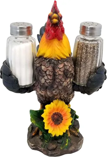 Miniatura 2 de DWK Juego de 3 piezas de 8 pulgadas de Spice to Crow About Country Rooster Salt and Pepper Shaker Figurine Display Holder Kitchen and Dining