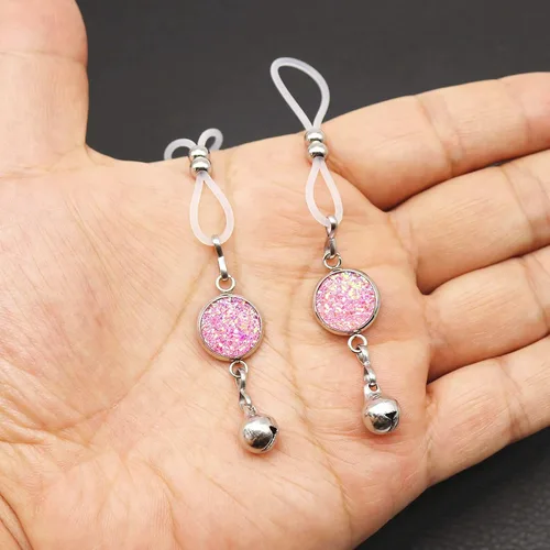 Miniatura 4 de Cadenas de joyería de pezón sin perforar, anillos de perforación de pezón de imitación, campanas, lazo de pezón de acero inoxidable