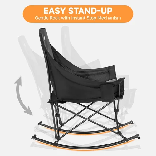 Miniatura 5 de Youtanic Silla mecedora plegable de gran tamaño, silla mecedora portátil acolchada con bolsillos, portavasos y bolsa de transporte, silla de patio