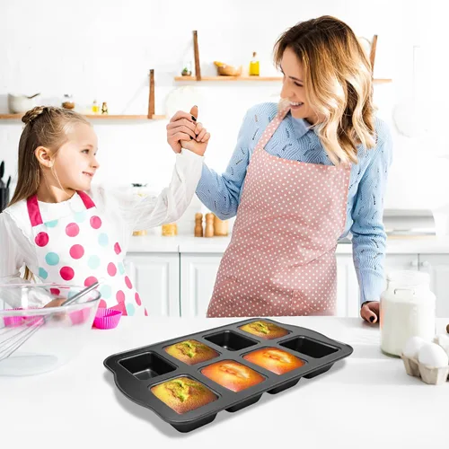 Miniatura 8 de Mini molde para pan de 8 cavidades, antiadherente de acero al carbono, bandeja para hornear mini pan de plátano, brownies y pastel de carne, apto