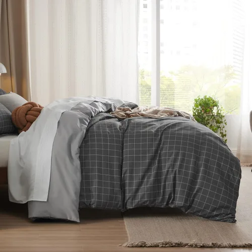 Miniatura 7 de Bedsure Funda de edredón tamaño Queen – Juego de funda de edredón reversible a cuadros con cierre de cremallera, juego de ropa de cama de 3 piezas