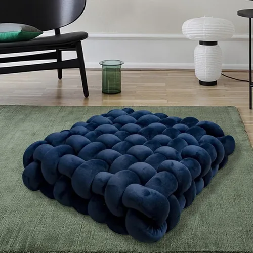 Miniatura 5 de Almohada decorativa cuadrada con nudo de 13 pulgadas, almohada anudada de terciopelo negro, almohada de piso de 8 bolas para sala de estar, ventana