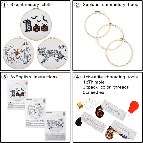 Miniatura 2 de Kit de bordado de Halloween para adultos principiantes, kit de punto de cruz estampado para adultos principiantes, kit de inicio de bordado a mano
