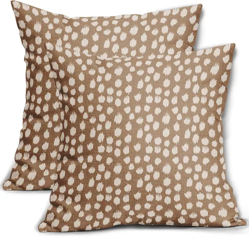 Miniatura 39 de Fundas de almohada marrón y blancas de 18 x 18 pulgadas, juego de 2 almohadas boho grises con lunares, fundas de almohada modernas estampadas