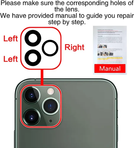 Miniatura 6 de 2PCS ASDAWN Reemplazo de Cristal de Lente de Cámara Trasera para iPhone 11 Pro y 11 Pro Max Reemplazo de Lente de Cámara con Adhesivo Preinstalado +