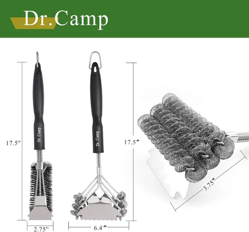 Miniatura 4 de Dr.Camp 2 cepillos de acero inoxidable para barbacoa, cepillo para barbacoa, raspador de parrilla, cepillo de parrilla para exteriores, cepillo