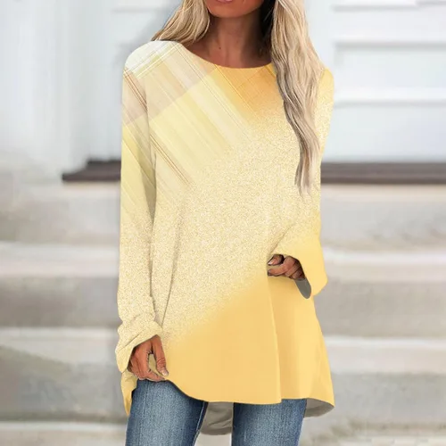 Miniatura 4 de GIANTHONG Women's Long Sleeve High Low Long Tunic Tops Round Neck Tops Pullover Loose Fit Gradient Printing Shirts for Work