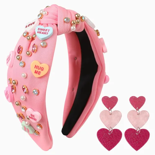 Miniatura 12 de Diademas de corazón de caramelo para el día de San Valentín para mujer, diadema de corazón de conversación de amor con diamantes de imitación